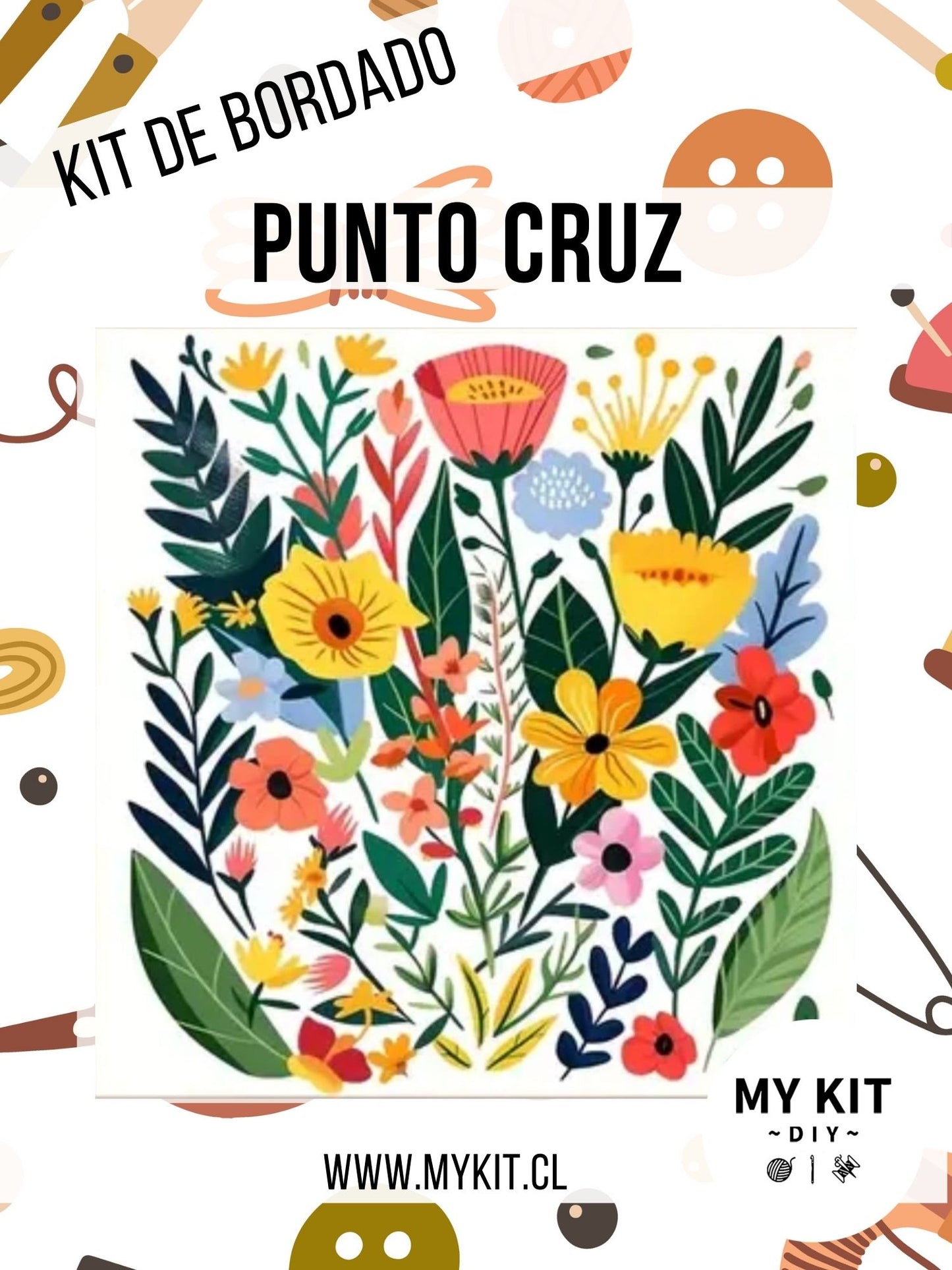 Kit punto cruz - Florcitas colores