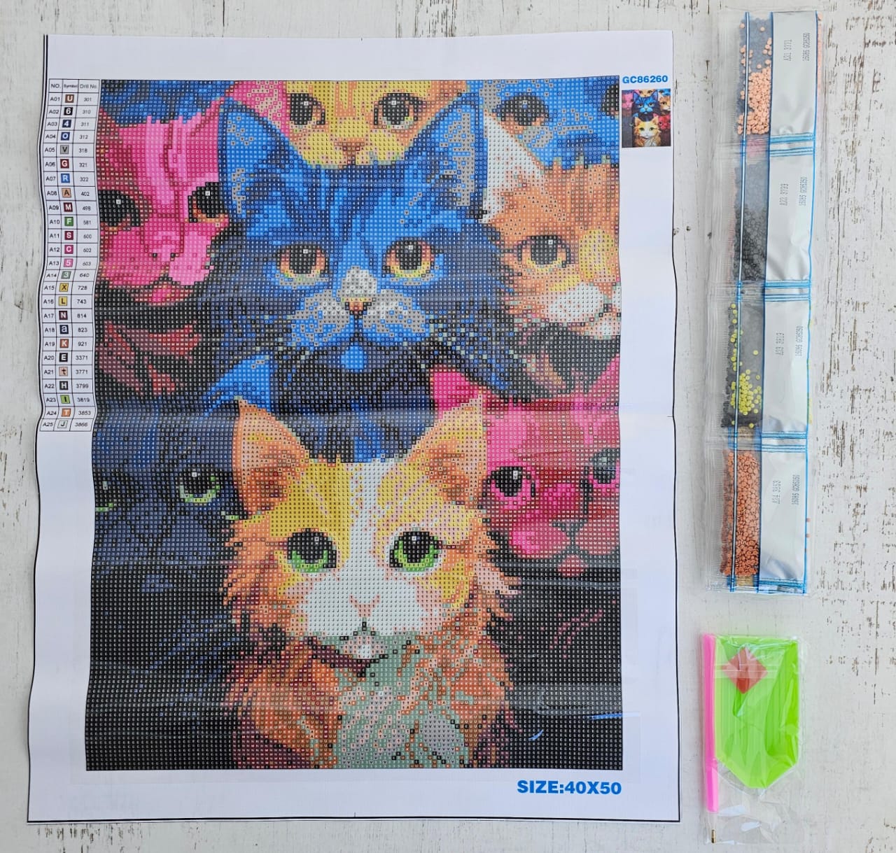 Kit pinta con diamantes 40x50 cm - Muchos gatos